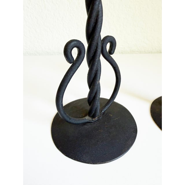 1930s Spanish Revival Wrought Iron Candlesticks, a Pair For Sale - Image 4 of 9