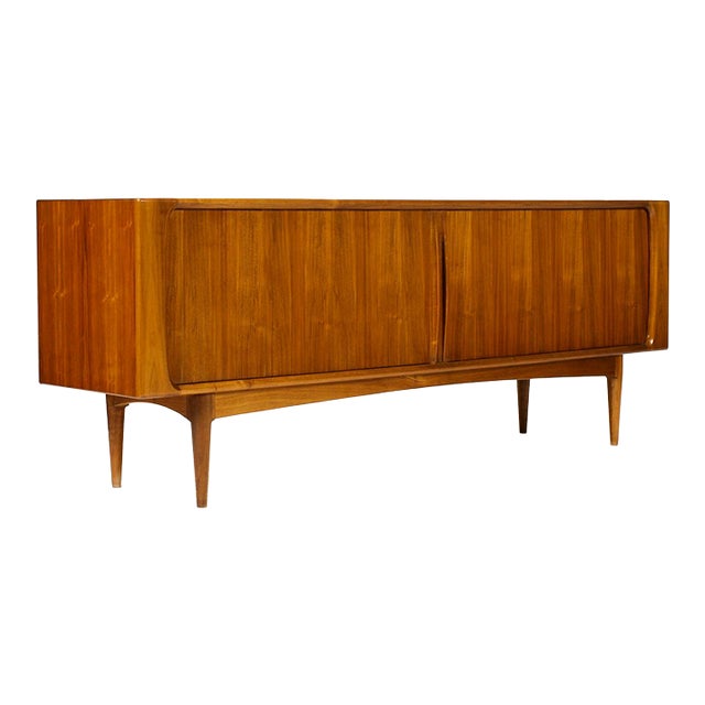 1960s Danish Modern Mid Century Walnut Tambour Door Credenza — Model #142 — Bernhard Pedersen & Son, Attributed For Sale