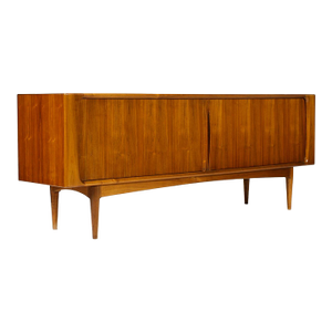 1960s Danish Modern Mid Century Walnut Tambour Door Credenza — Model #142 — Bernhard Pedersen & Son, Attributed