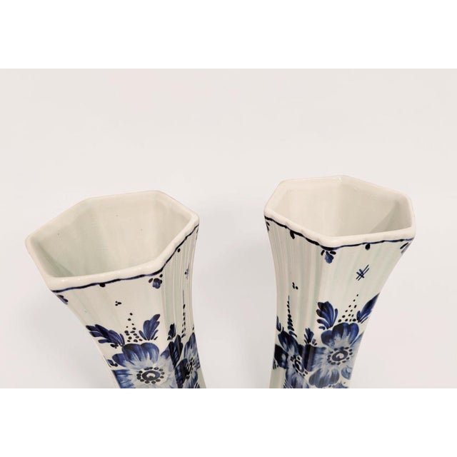 Vintage Blue Hand-Painted Floral Vases from Delft, 1920s, Set of 2 For Sale - Image 6 of 18
