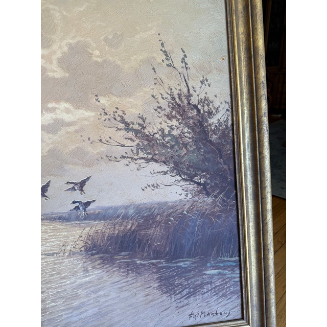 Mid 20th Century Mid Century Oil on Canvas of Canadian Geese in the Sunset by Fritz Martens For Sale - Image 5 of 10