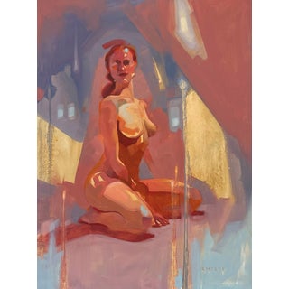 Diffuse by Ryan Morse | Oil on Panel Figure of a seated woman in warm tones. For Sale