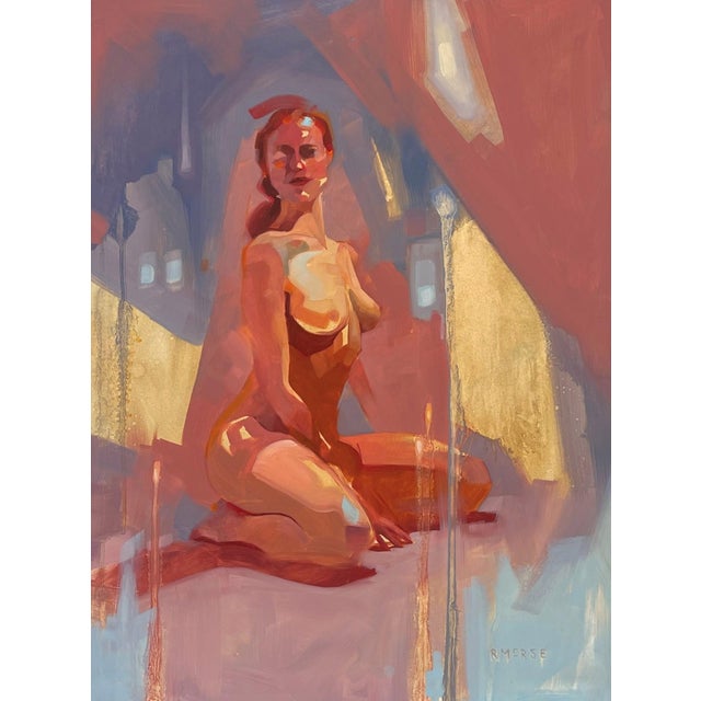 Diffuse by Ryan Morse | Oil on Panel Figure of a seated woman in warm tones. For Sale