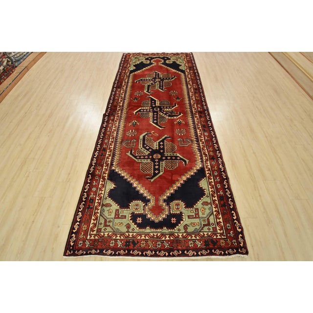 Tribal Karajeh Runner 4’8” X 11’5” Red Wool Vintage Tribal Hand-Knotted Oriental Rug For Sale - Image 3 of 14