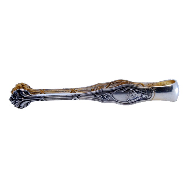 Leaf-Shaped Sugar Tongs in Embossed Silver For Sale