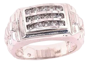 14 Karat White Gold Band Bridal Wedding Ring With Three-Tier Diamonds