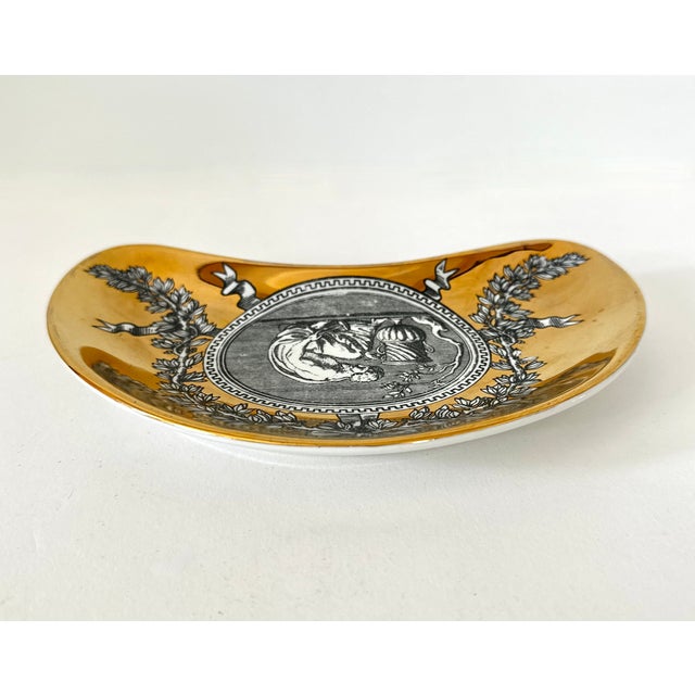 Single Medaglioni Piero Fornasetti Gilt Porcelain Cresent Shaped Catchall Tray For Sale In Cincinnati - Image 6 of 12