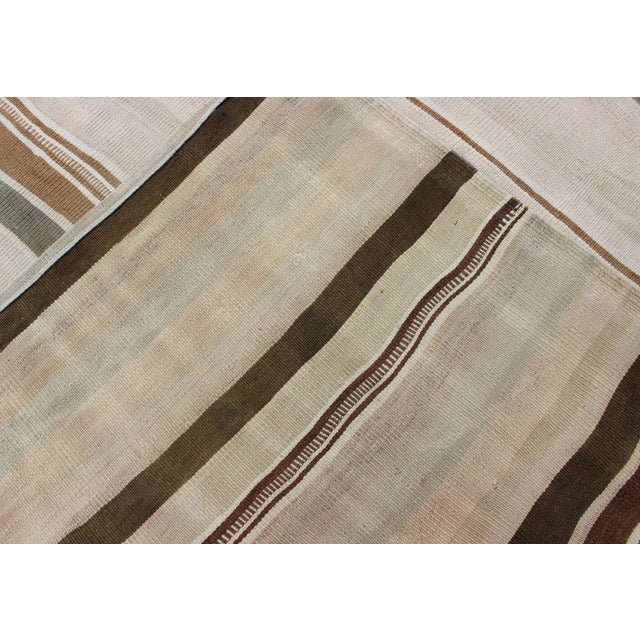 Large Kilim Vintage Rug With Green-Gray and Cognac Color in Stripe Design For Sale - Image 9 of 10