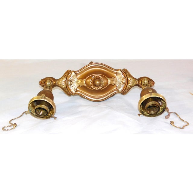 Lightolier Antique Art Nouveau Lightolier Brass and Milk Glass Ceiling & Wall-Mounted Lights Set For Sale - Image 4 of 18