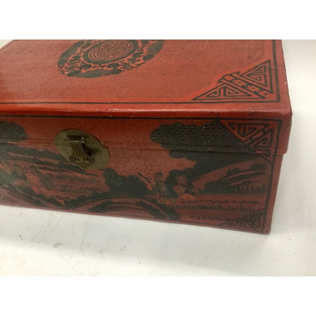 1900s Chinese Hand Tooled Leather Covered Trunk For Sale - Image 4 of 13