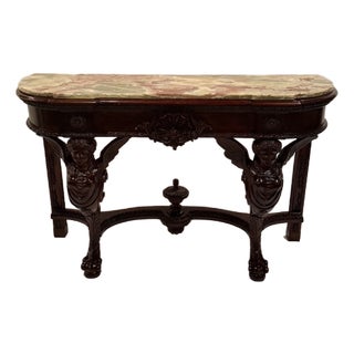 Italian Carved Wood & Onyx Highly Carved Console Table For Sale