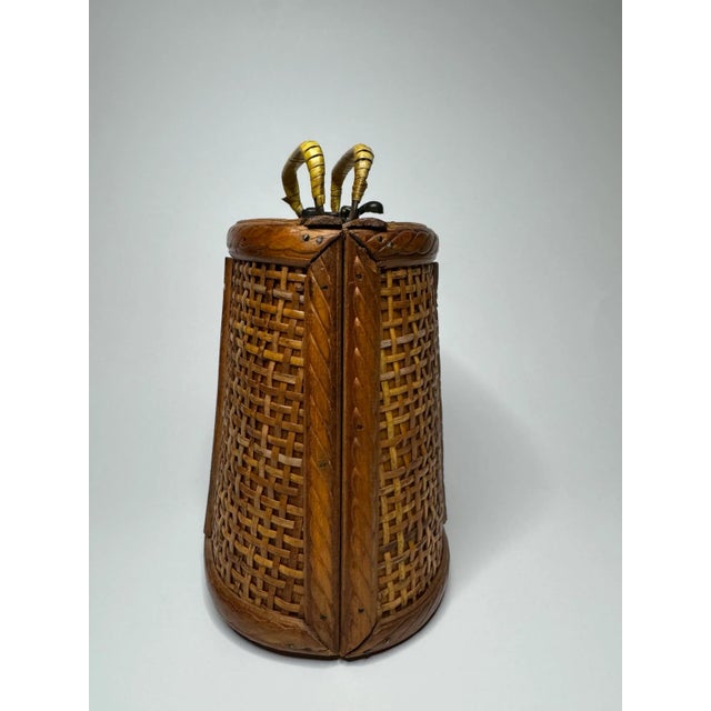 Camel Coastal Rattan Embossed Black Metal and Wood Basket For Sale - Image 8 of 12