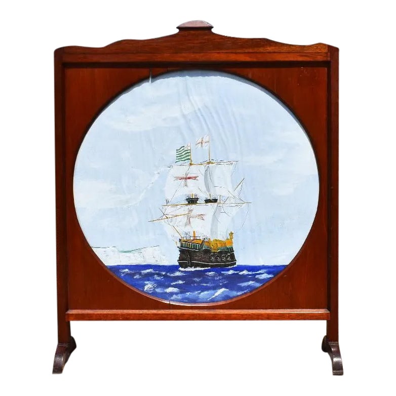 Painted Nautical Yacht Scene Wood Fireplace Screen on Canvas Chairish