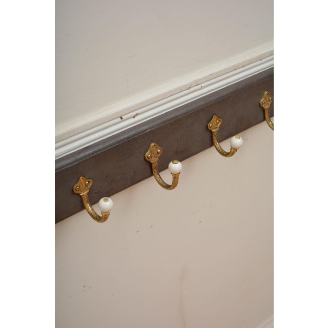 Antique Victorian Coat Rack with Cast Brass and Ceramic Hooks, 1880 For Sale - Image 15 of 16