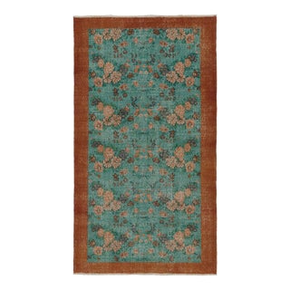 Vintage Zeki Muren Rug in Teal, With Floral Patterns, From Rug & Kilim For Sale