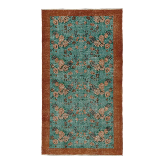 Vintage Zeki Muren Rug in Teal, With Floral Patterns, From Rug & Kilim For Sale