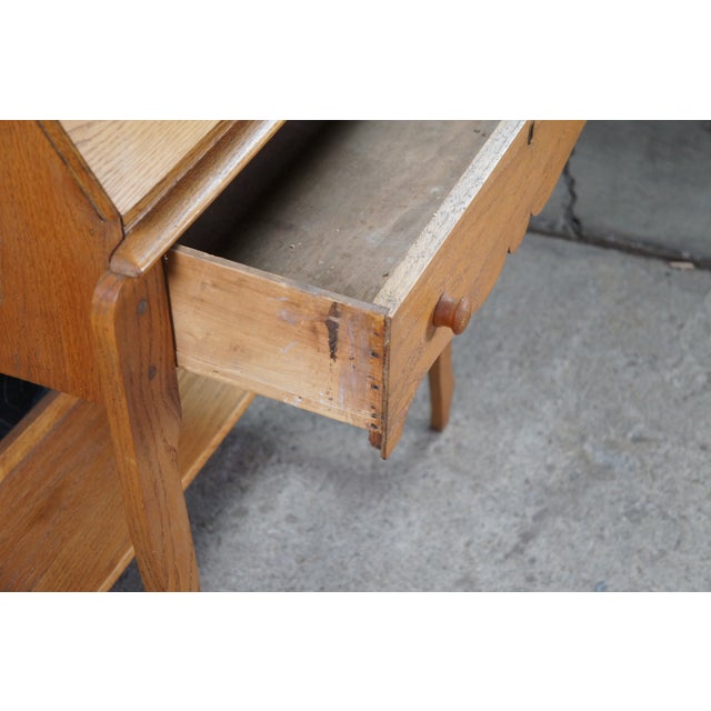 Brown Antique Victorian Petite Oak Mirrored Slant Top Secretary Ladies Writing Desk For Sale - Image 8 of 14