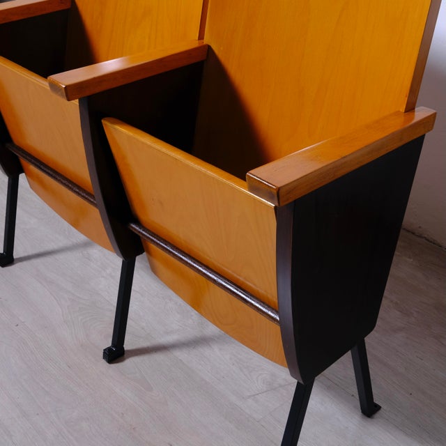 Two-Seater Cinema Armchair Bench in Numbered Two-Tone Wood, 1960s For Sale - Image 12 of 18