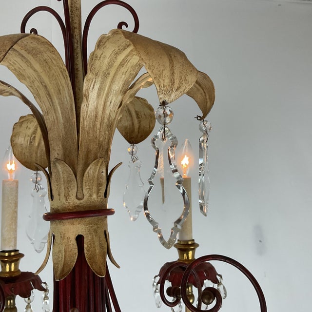Vintage Italian Tolle Chandelier With Lead Crystal Pendants For Sale In West Palm - Image 6 of 15