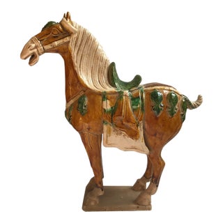 Mid-20th Century Chinese Tang-Style Sancai Glazed Terracotta Horse Sculpture For Sale