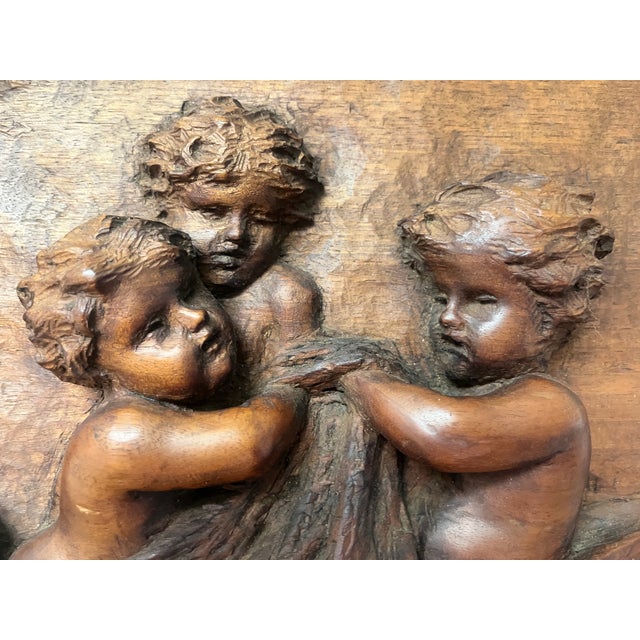19th C. Continental Hand-Carved High Relief Putti & Boat Wood Wall Panel For Sale - Image 12 of 12