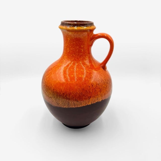 Orange Ceramic Ball Vase with Handle from Jasba, 1970s For Sale - Image 3 of 9