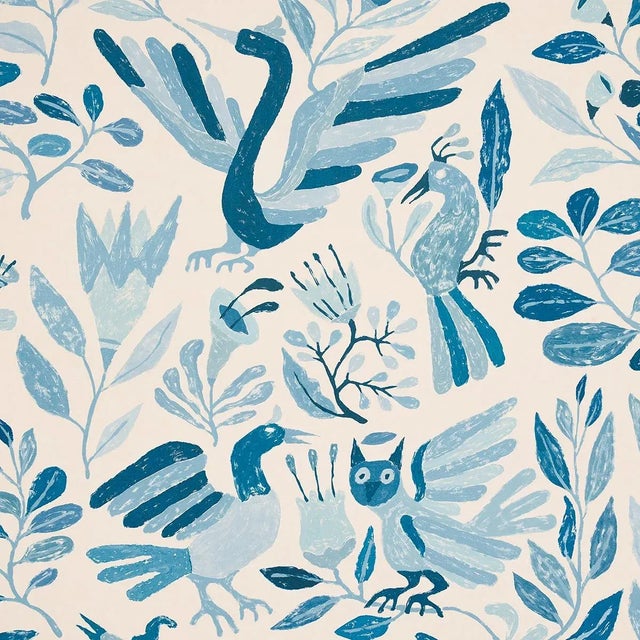 Schumacher Schumacher Canopy Wallpaper in Blue Birds For Sale - Image 4 of 5