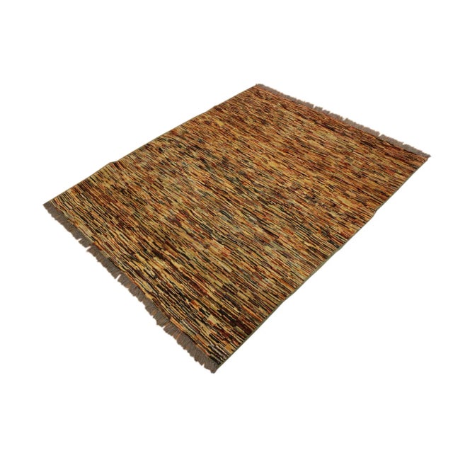 Contemporary 1990s 1990s Modern Gabbeh Beige/Blue Wool Rug - 4'3" X 5'3" For Sale - Image 3 of 9