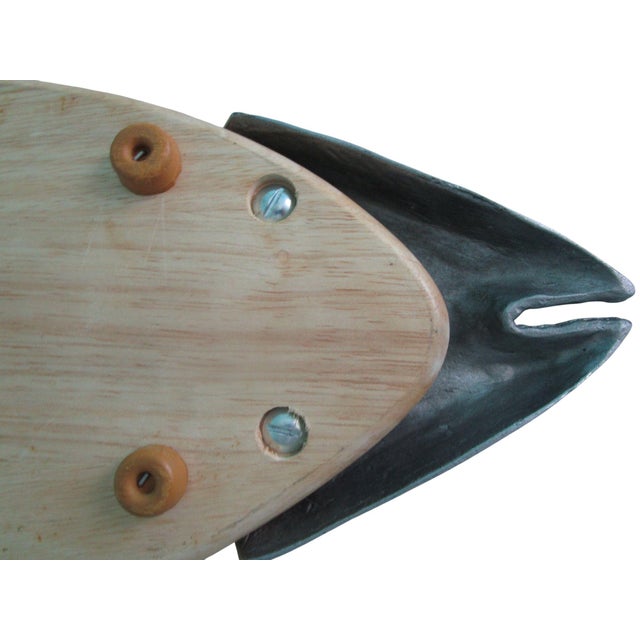 Vintage Salmon Serving Trencher Board Wood Cast Aluminum Head and Tail Winsome Wood For Sale - Image 11 of 11
