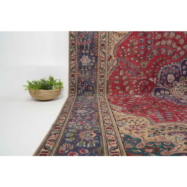 Persian 1970s Vintage Persian Handmade Wool 10x13 Red Area Rug For Sale - Image 3 of 11