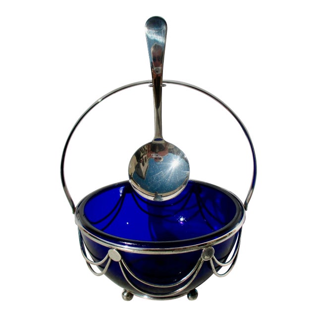 Celtic Silver Plate Serving Bowl Cobalt Blue Circa 1930s' For Sale