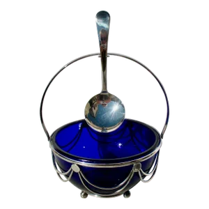 Celtic Silver Plate Serving Bowl Cobalt Blue Circa 1930s'