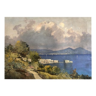 Ugo Maresca, Baie de Naples et vue sur le Vésuve, Oil on Canvas For Sale