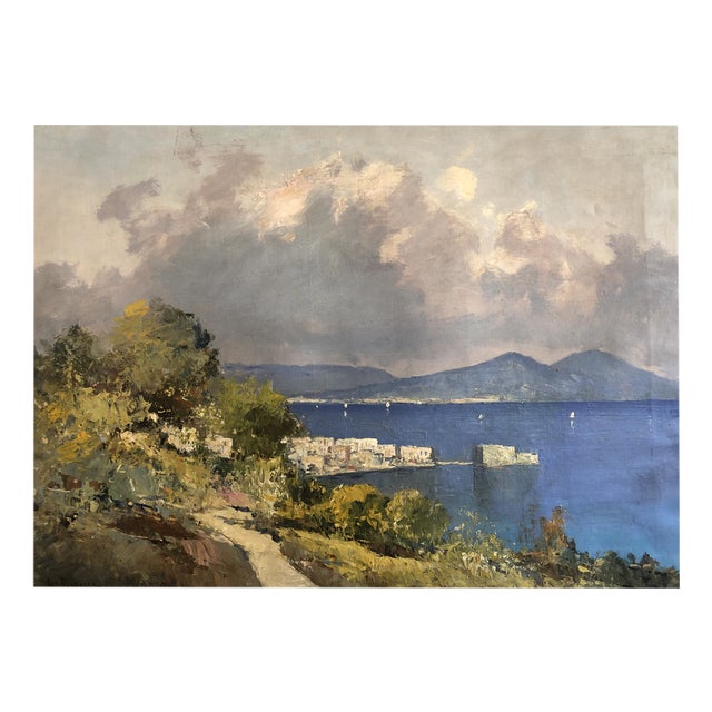 Ugo Maresca, Baie de Naples et vue sur le Vésuve, Oil on Canvas For Sale