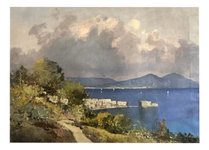 Ugo Maresca, Baie de Naples et vue sur le Vésuve, Oil on Canvas