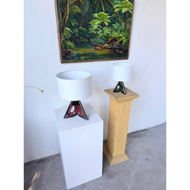 French Free-Form Triangular Ceramic Lamps, 1950s, Set of 2 For Sale - Image 10 of 18