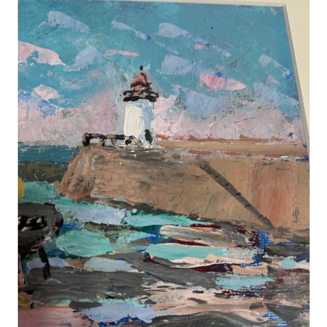 Wood Vintage Fanch Lel Sail Boat on the French Coast Original Oil and Gouache Painting, Framed For Sale - Image 7 of 11