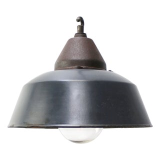 Vintage Industrial Blue Enamel and Cast Iron Pendant Lamp For Sale