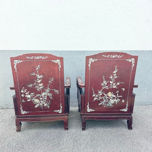 Wood Chinese Rosewood With Mother of Pearl Inlay Lounge Chairs - Set of 3 For Sale - Image 7 of 12