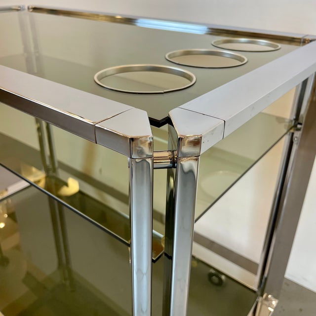Space Age Chrome and Smoked Glass Bar Cart, 1970s For Sale - Image 11 of 18