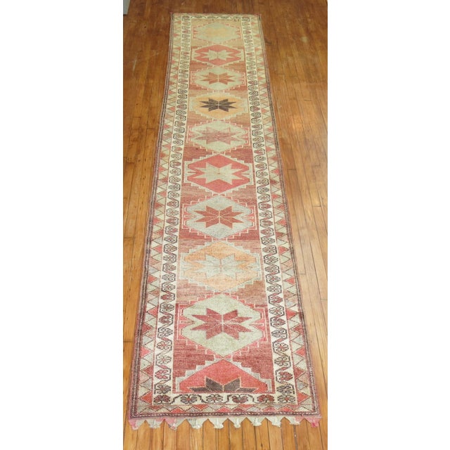 Mid 20th Century Zabihi Collection Turkish Anatolian Geometric Runner - 2'10" x 13'10" For Sale - Image 4 of 5