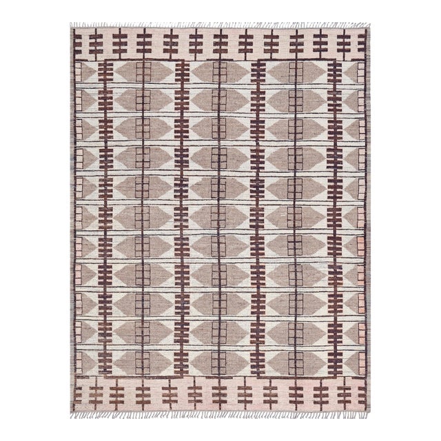 10 X 12 Handmade Beige Modern Moroccan Wool Rug With an Art Deco Pattern For Sale