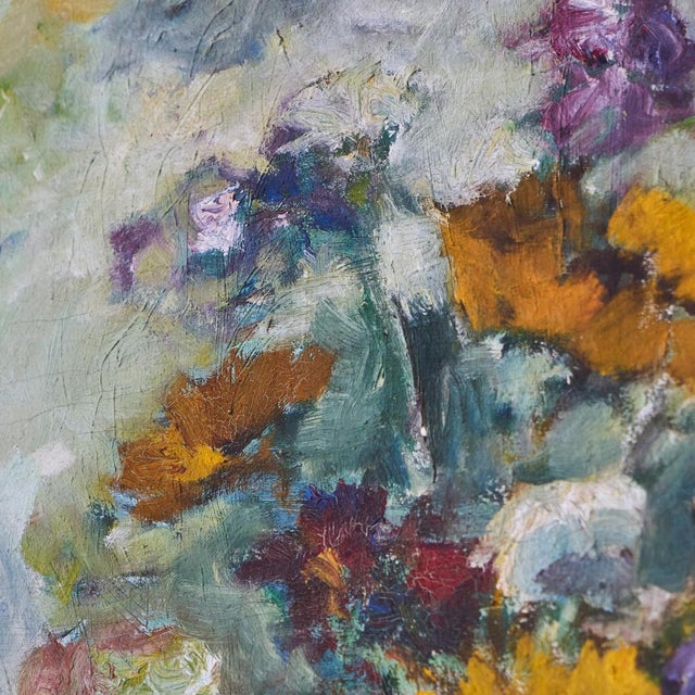 Sunflowers in White Vase, Oil on Canvas, 1940s For Sale - Image 7 of 14