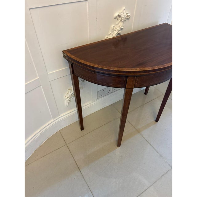 Antique Georgian Mahogany Demi Lune Console Table and Fold Over Card Games Table, 1800 For Sale - Image 4 of 11