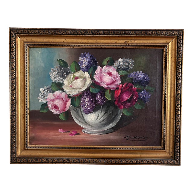 Danish Artist, Flower Still Life, 1960s, Oil Painting on Canvas, Framed For Sale