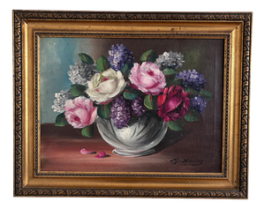 Danish Artist, Flower Still Life, 1960s, Oil Painting on Canvas, Framed
