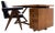 Teak and Leather Frame Desk and PJ SI 30 A Committee Chair attributed to Pierre Jeanneret, Chandigarh, India, 1960s, Set of 2 For Sale