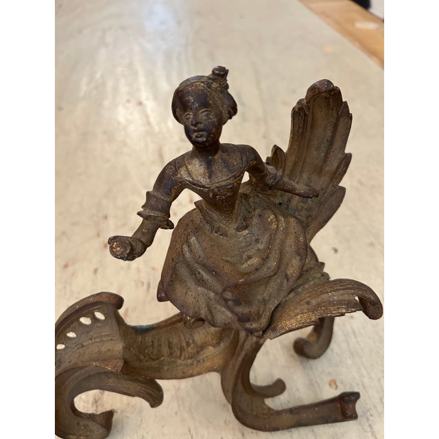 1900 - 1909 Small Antique Figural Fireplace Andirons- A Pair For Sale - Image 5 of 10
