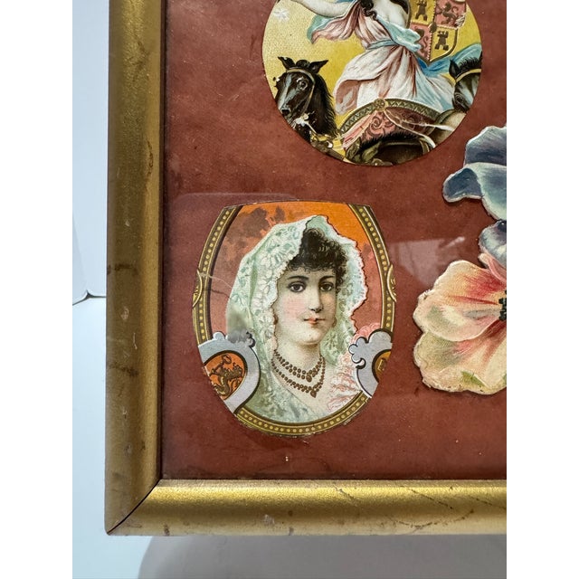 Paper Antique Victorian Scrapwork Floral Chromolithograph Collage Framed Folk Art For Sale - Image 7 of 10