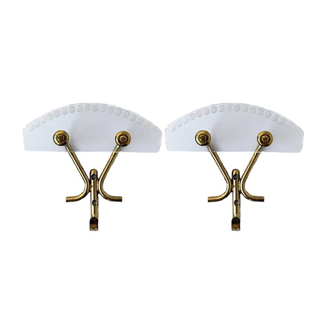 Italian Acrylic Glass & Brass Hooks, 1950s, Set of 4 For Sale